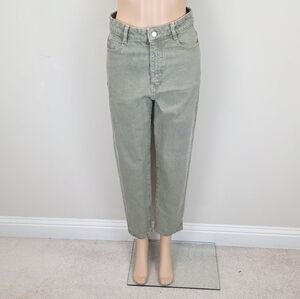 Zara High Waist Green Ankle Straight Crop Jeans Pants
